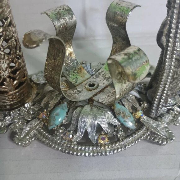 Vintage 60s Sam Fink Vanity Organizer Silver Tone Filigree with Rhinestones MCM - Picture 10 of 15